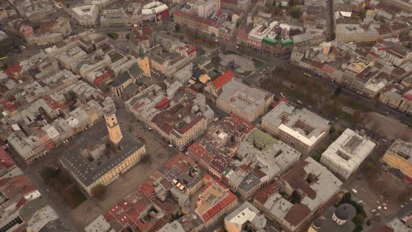 Aerial Panorama View of European City Lviv Ukraine