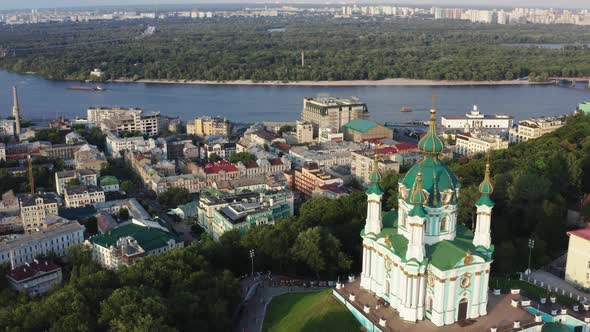  Aerial View Shot of St. Andrew's Church Kyiv, Ukraine. 