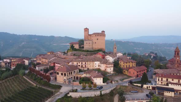 Serralunga d'Alba and Medieval Castle in Langhe Aerial View