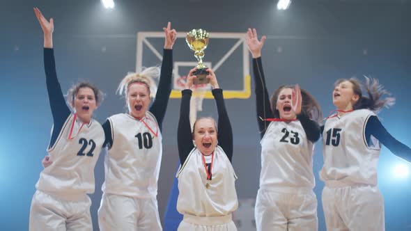 Emotions of Victory Team of Females Basketball Players Rejoices a Victory in International