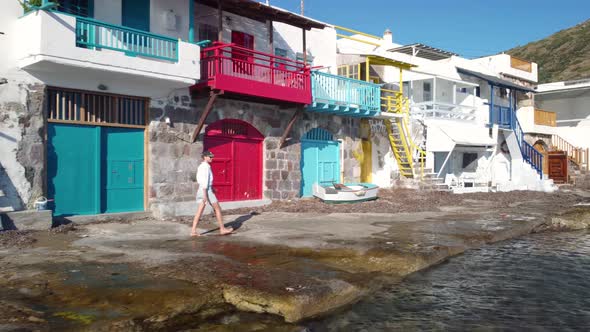 Scenic Klima village with sirmata - traditional fishermen's houses, Milos island, Cyclades, Greece.