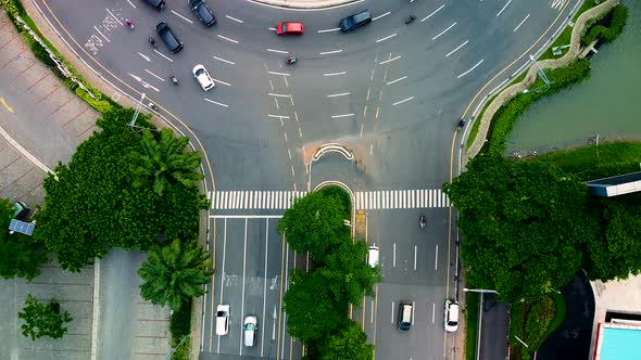 Overhead aerial view of the circular shaped highway