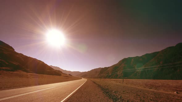 Mountain Road Timelapse at the Summer or Autumn Sunset Sunrise Time