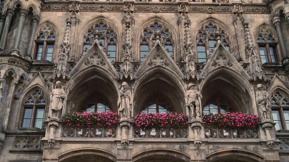 Gimbal Real Time Shot of Facade of New Town Hall on Marienplatz the City Centre of Munich, The Town