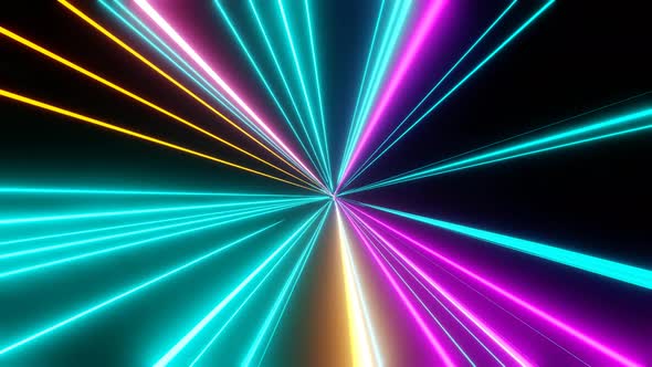 3d Animation of Abstract Background with Neon Color Laser Rays Spinning Around on the Center