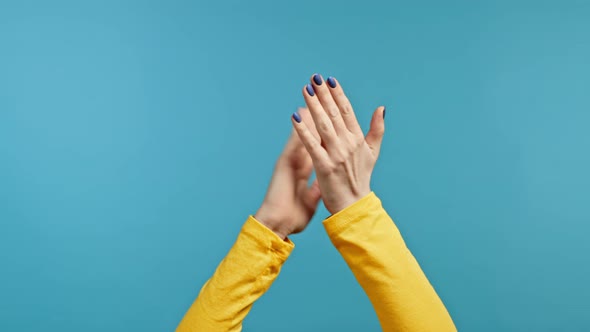 Hands of Woman She is Very Glad She Claps Hands Because of Excellent News