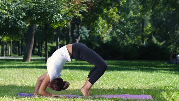 Sporty Girl Is Doing Yoga in Park