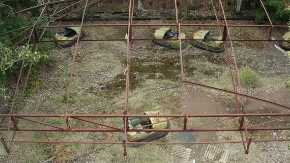 Top View of an Abandoned Amusement Park in Pripyat Ghost Town Exclusion Zone of Chernobyl Ukraine