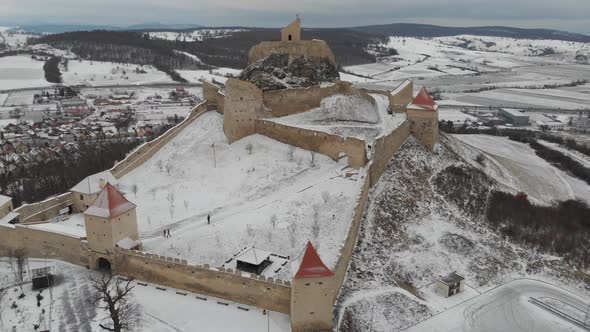 Aerial View of the Medieval Citadel of Rupea in Romania Brasov