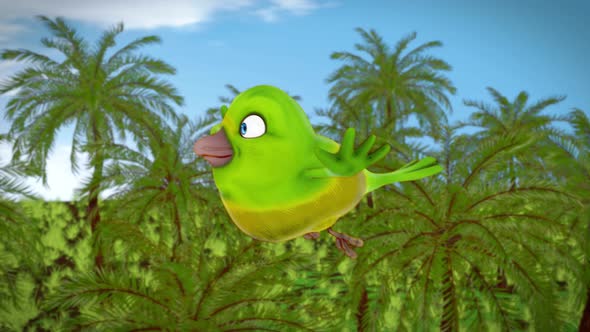 4K animation of a fun cartoon bird, alt