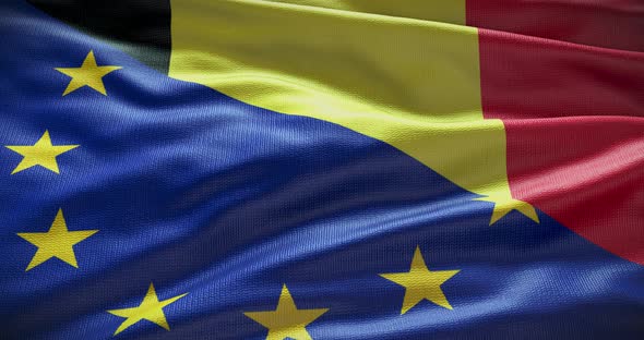 Belgium and EU waving flag animation