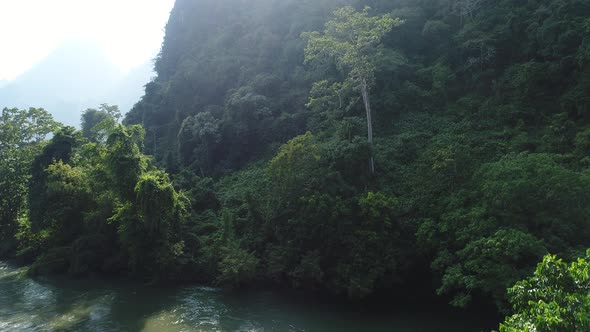 Landscape around the city of Vang Vieng in Laos seen from the sky