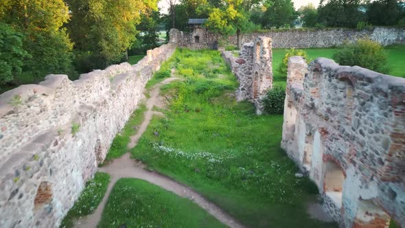 Latvia, Dobele Medieval Castle Aerial  Dron  Shot