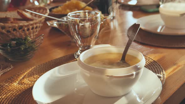 Hot Soup on the Table in the House