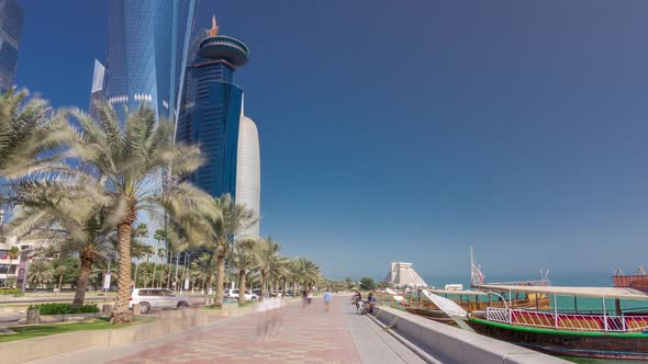 Walk on Doha's Corniche in West Bay Timelapse Hyperlapse Qatar