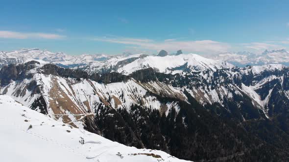 Panoramic View From the High Mountain To Snowy Peaks in Switzerland Alps. Rochers-de-Naye