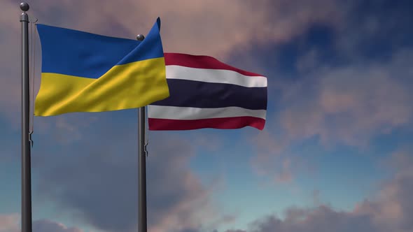 Thailand Flag Waving Along With The National Flag Of The Ukraine - 4K