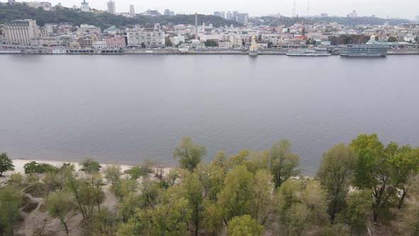 Dnipro River Near Kyiv City, Ukraine Aerial View. Dnieper, Kiev