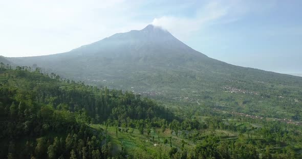 Merapi volcano with rural view of plantation that planted with brocolli, cabbage, potatoes and green