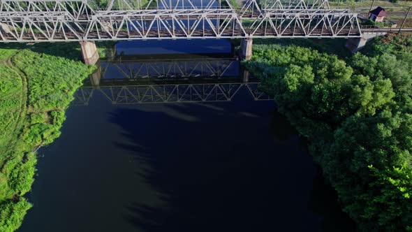 Double Track of Railway in Train Bridge View From Above