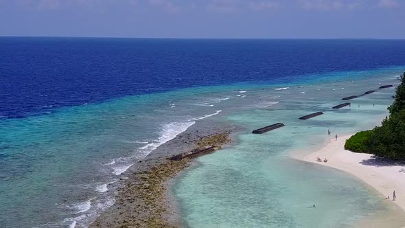 Aerial drone abstract of marine shore beach time by water with sand background