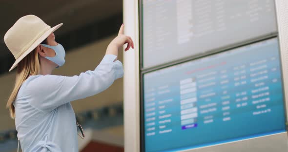 Slow Motion Stylish Traveling Woman in the Empty Airport, , California, USA