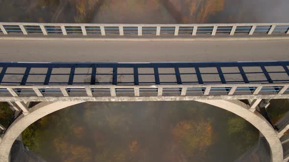 Aerial Video of the Magnificent Djurdjevica Bridge Over the Tara River Canyon in the Northern Part