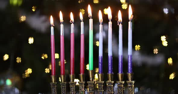 Jewish Lights Holiday of Hanukkah a Burning Menorah Symbol of Judaism Traditional Holiday