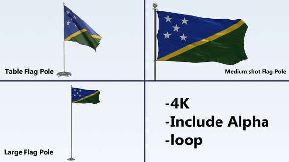 Solomon Islands Flag Pole Pack 4k-Loop