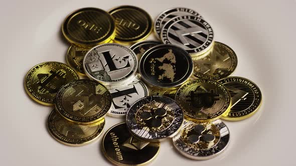 Rotating shot of Bitcoins