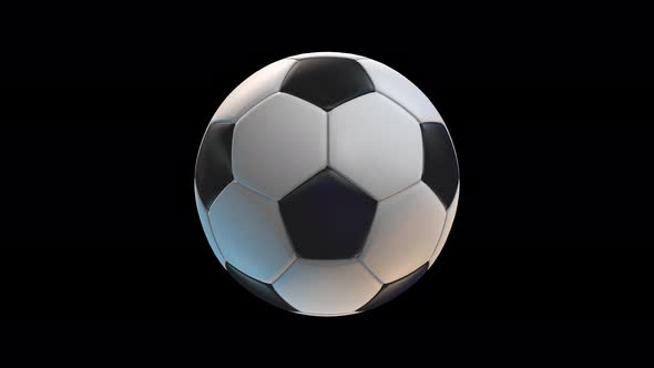 Soccer ball with, on black background loop alpha alt