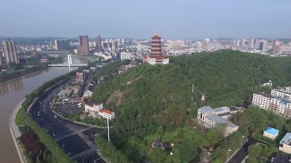 Aerial Photography Hd Video Of Kuixing Building In Liaoyuan