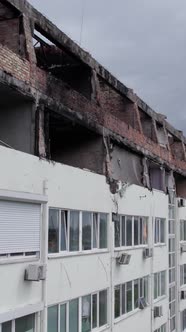 Vertical Video of a Wartorn Apartment Building in Ukraine