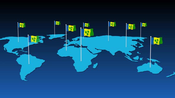 Saint National Flag Fly On Earth Map Animation