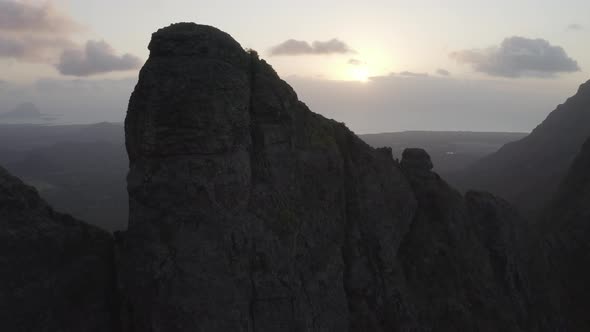 Aerial view of a Trois Mamelles, a mountain peak on Mauritius island.