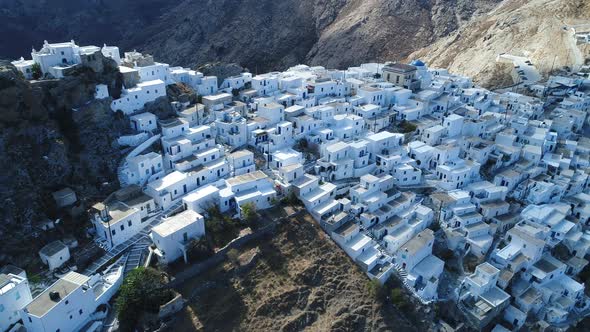 Village of Chora on the island of Serifos in the Cyclades in Greece from the sky