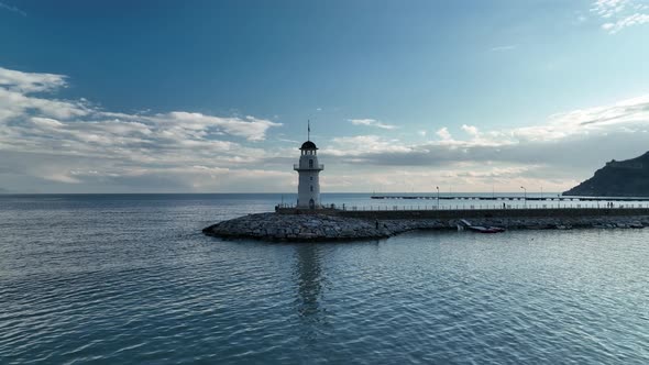 Lighthouse in the port aerial view Turkey Alanya 4 K