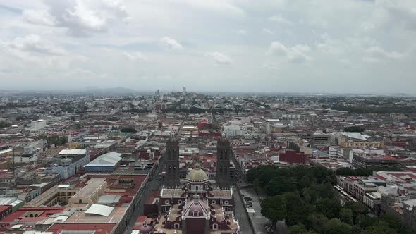 Aerial viewo f Puebla Cathedral and City