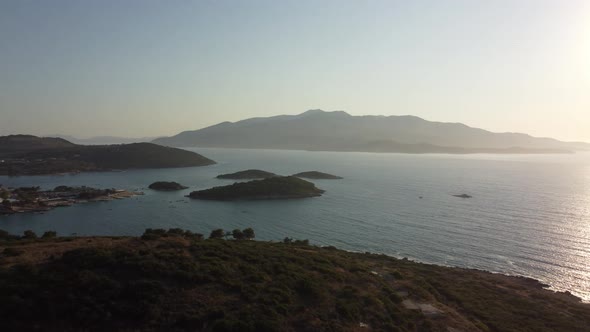 Idyllic Tropical Coastline Aerial View Paradise Beach in Albania Ksamil Beautiful Island in Bay of