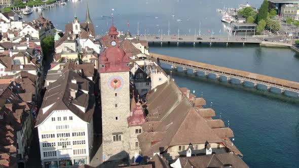 Aerial view of the town hall tower in Luzern (Lucerne), Switzerland