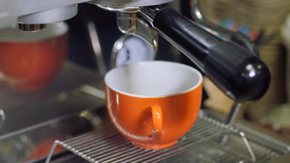 Process of Making Lattes on a Coffee Machine the Camera is in Motion