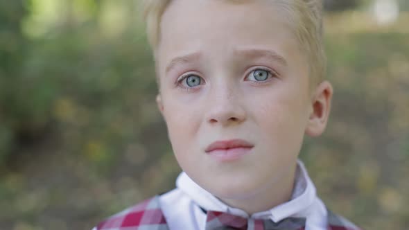 Teen boy of European appearance close up. A boy with blond hair