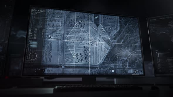 Interface of the search system camera locating military planes on the ground alt