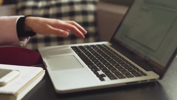 Close-up Top View of Caucasian Woman's Hands Casually Dressed Student, Blogger, Writer Man Working