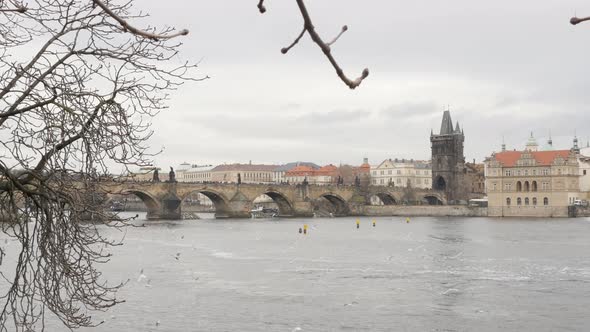 Famous Czechia capital  Vltava river and Charles bridge 4K 2160p 30fps UltraHD footage - Cityscape o