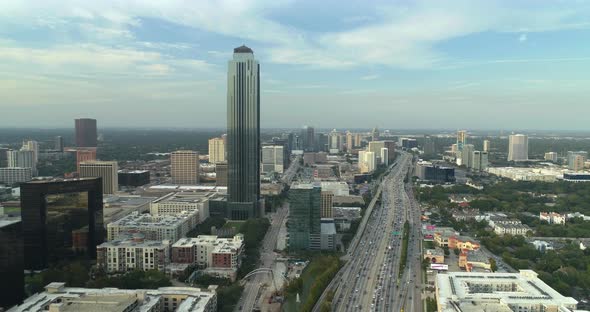 Drone view of affluent Galleria Mall area in Houston, Texas