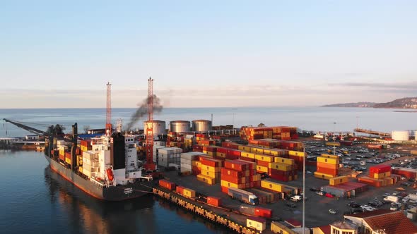 Container Ship Unloading In Port (Editorial)