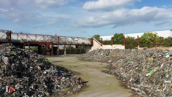 Aerial View of a Warehouse Destroyed By Fire and Filled with Waste Junk, Margate, Kent, UK