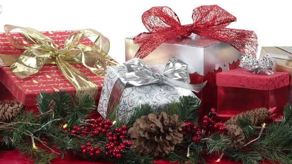 Panning view of gifts on a table