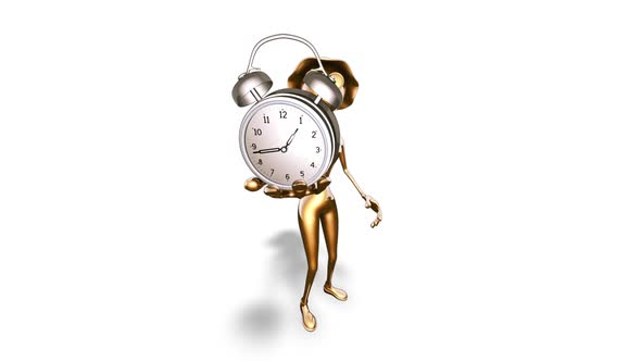Gold 3D Woman Cartoon Show Clock  3D Looped on White
